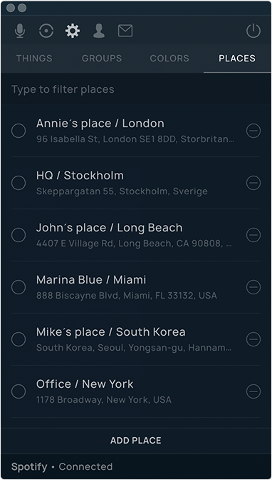 All your custom places are listed in a clear overview